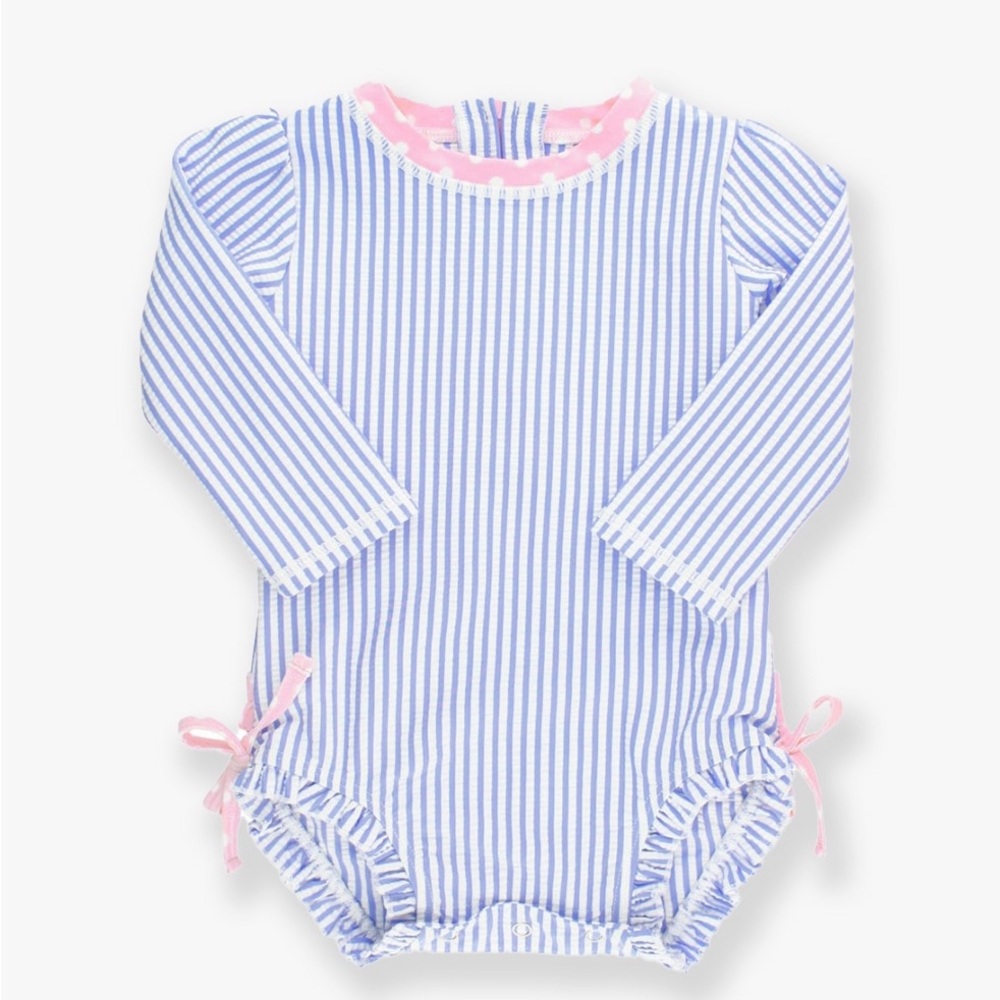 NWT Ruffle Butts Seersucker Long Sleeve One Piece, 6-12 months